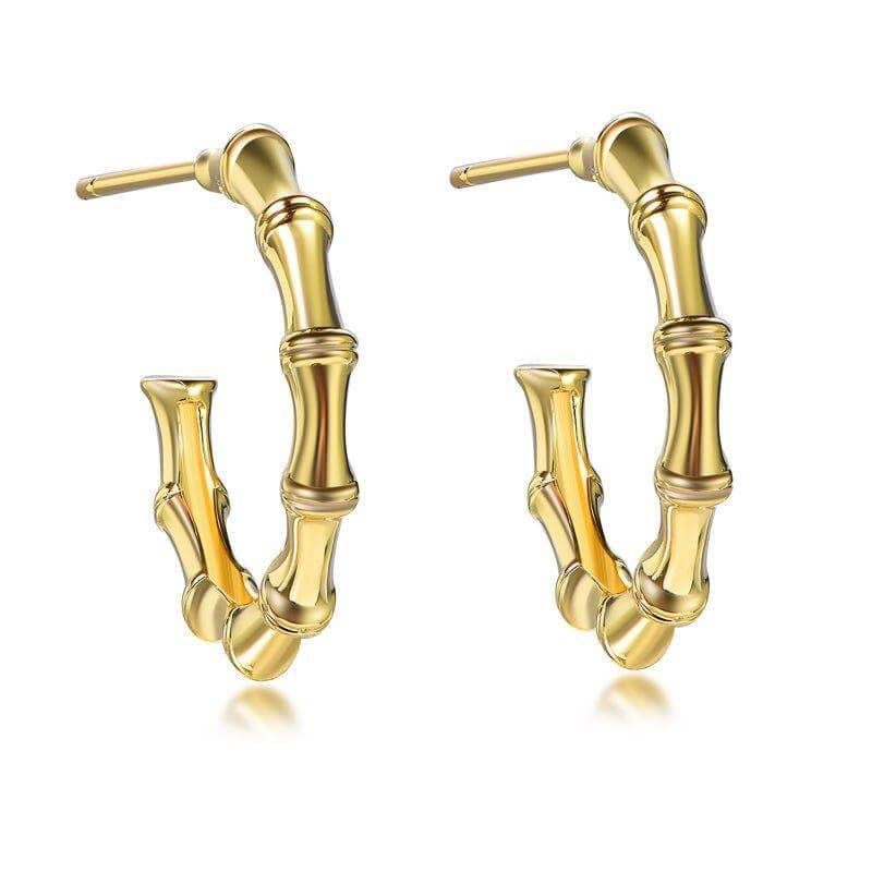 Bamboo Inspired Hoop Earrings In Sterling Silver - Trendolla Jewelry