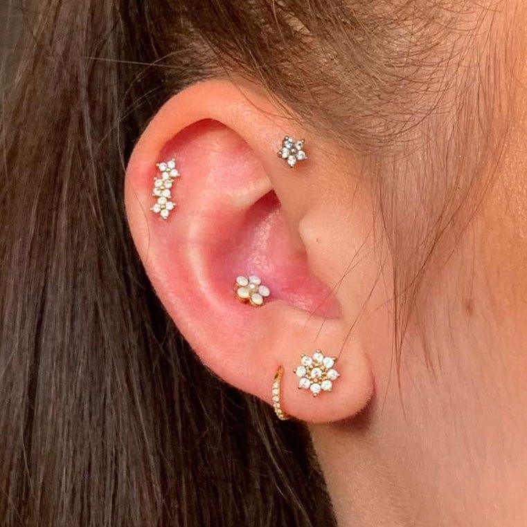 Tiny Flower Trio Piercing Barbell Earrings Ball Back Earrings Nap Earrings - Trendolla Jewelry