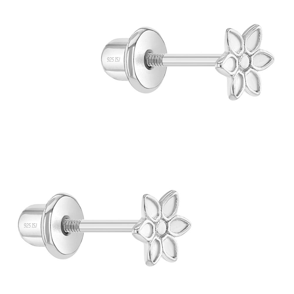 Tiny Springtime Flower 4mm Baby / Toddler / Kids Earrings Screw Back - Sterling Silver - Trendolla Jewelry